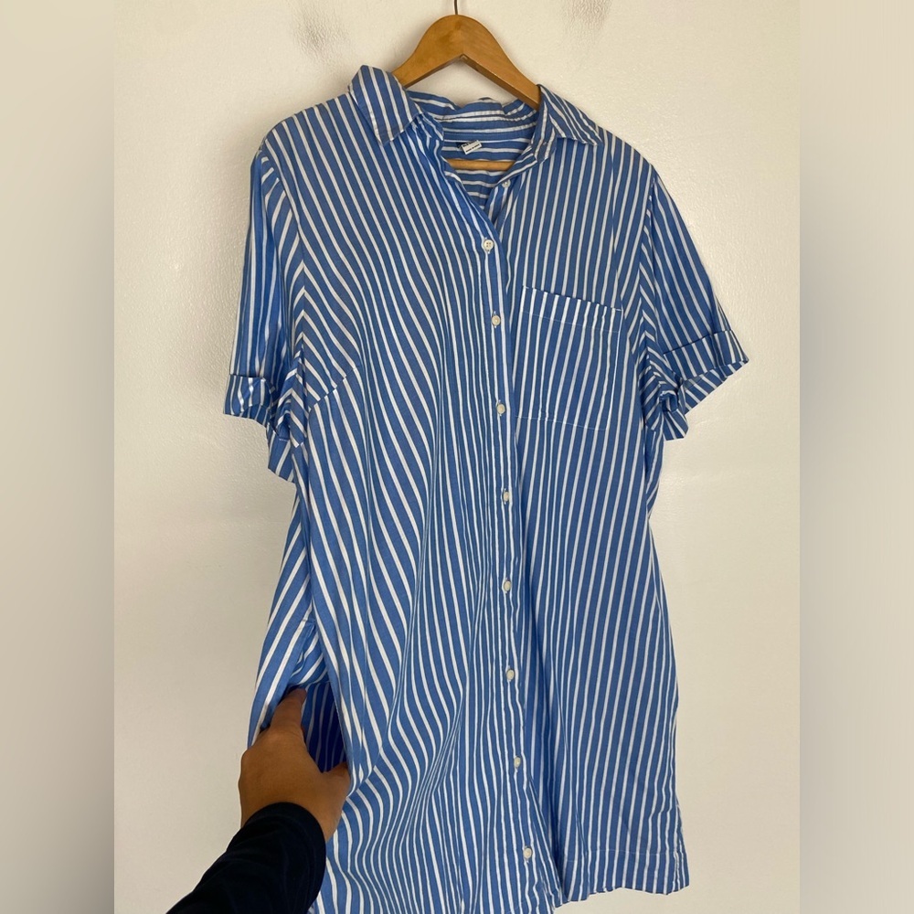 Old Navy Short Sleeves Shirt Dress XL Nautical Blue Lagenlook Resort Cruise - Picture 2 of 12